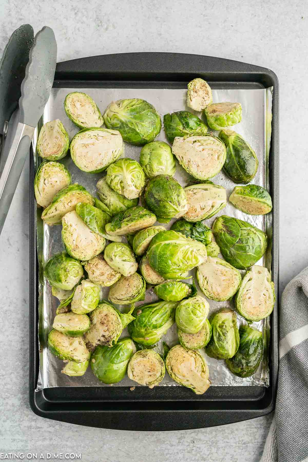 brussel sprouts on the baking sheet