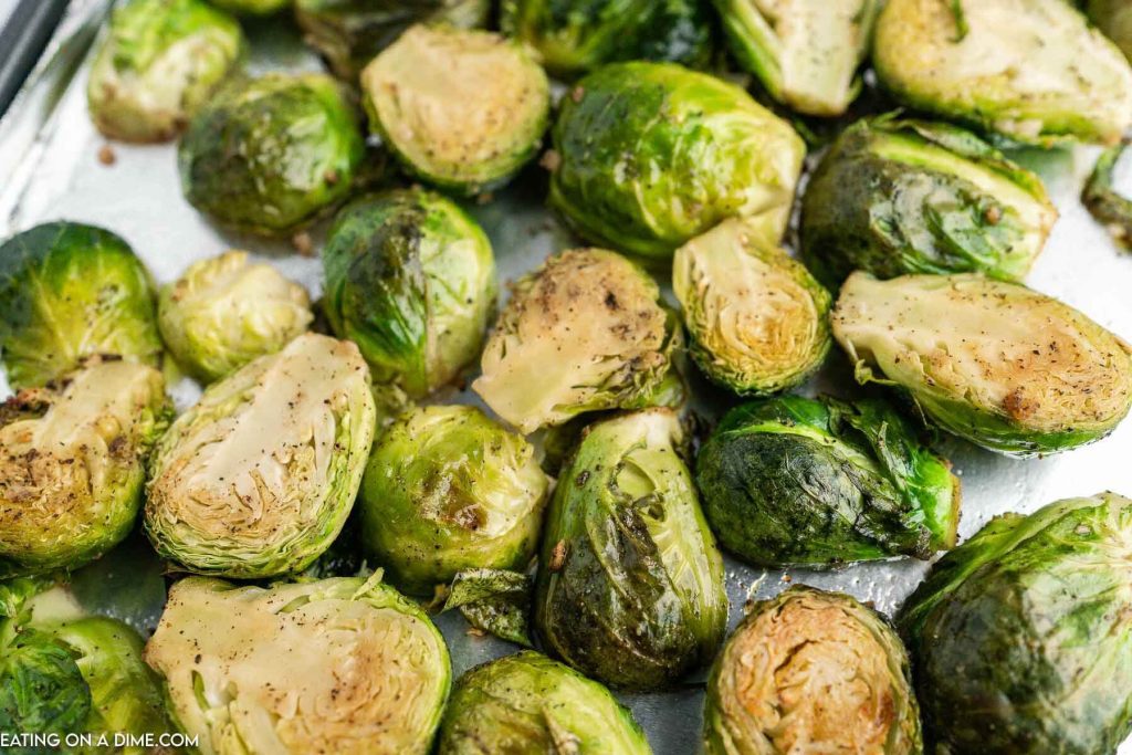 brussel sprouts on a baking sheet