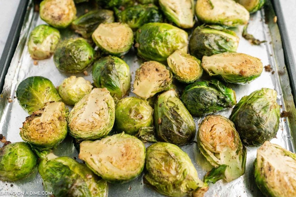 brussel sprouts on baking sheet
