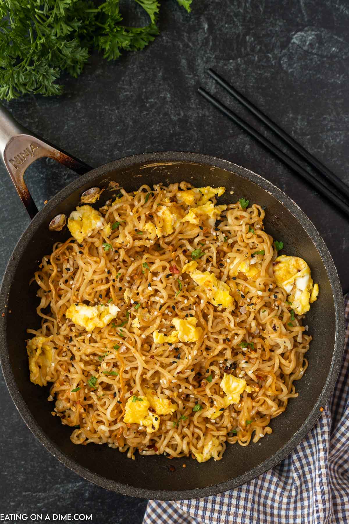 Tiktok Ramen in a skillet