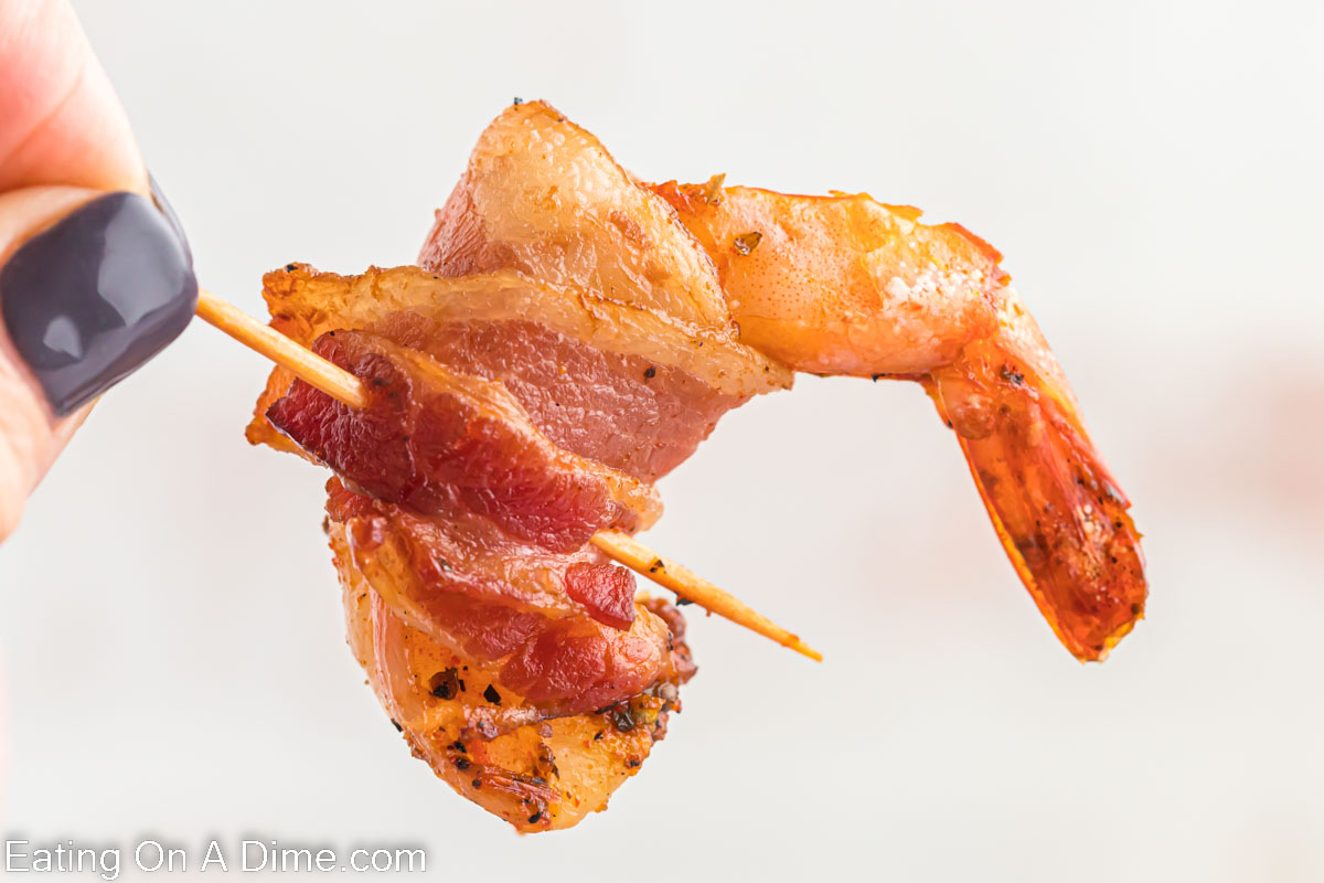 Bacon wrapped shrimp up close. 