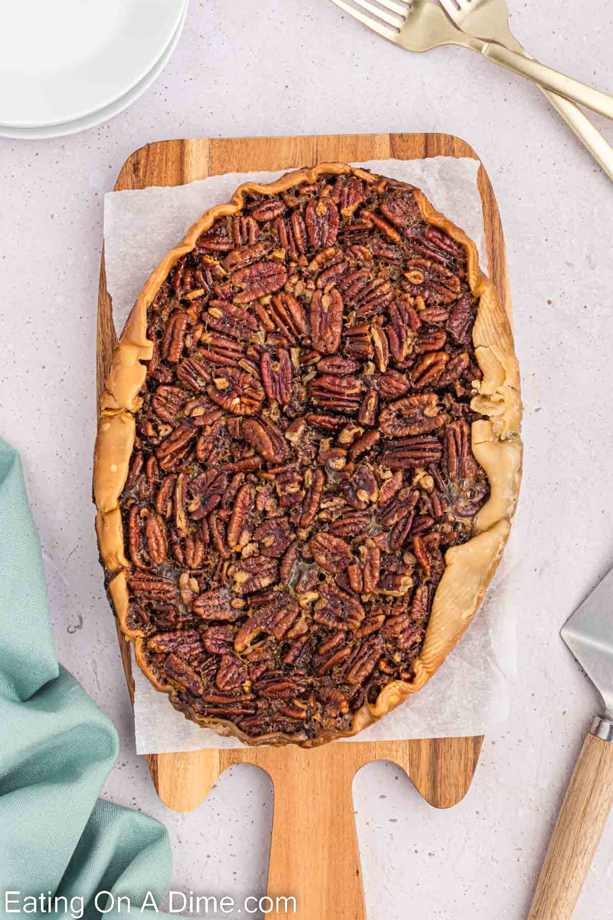 Pecan Pie on a cutting board