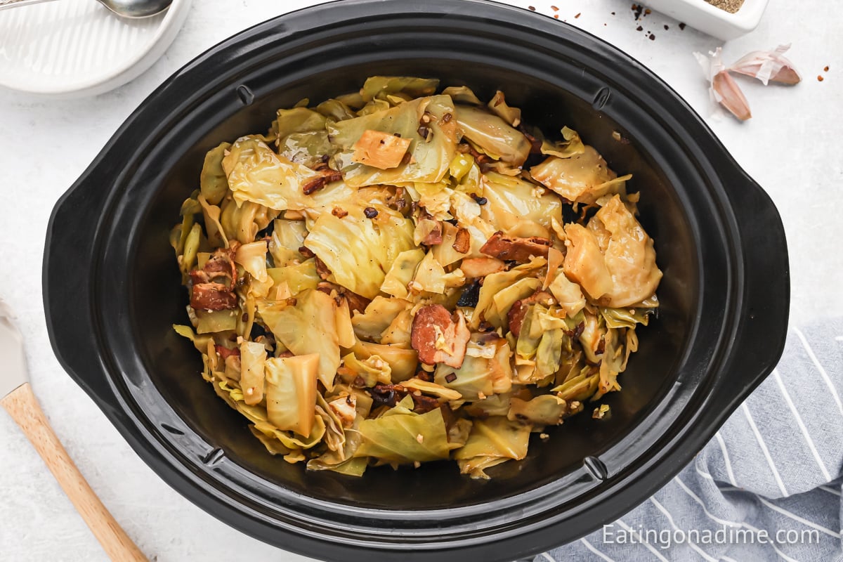 Cooked cabbage in a slow cooker
