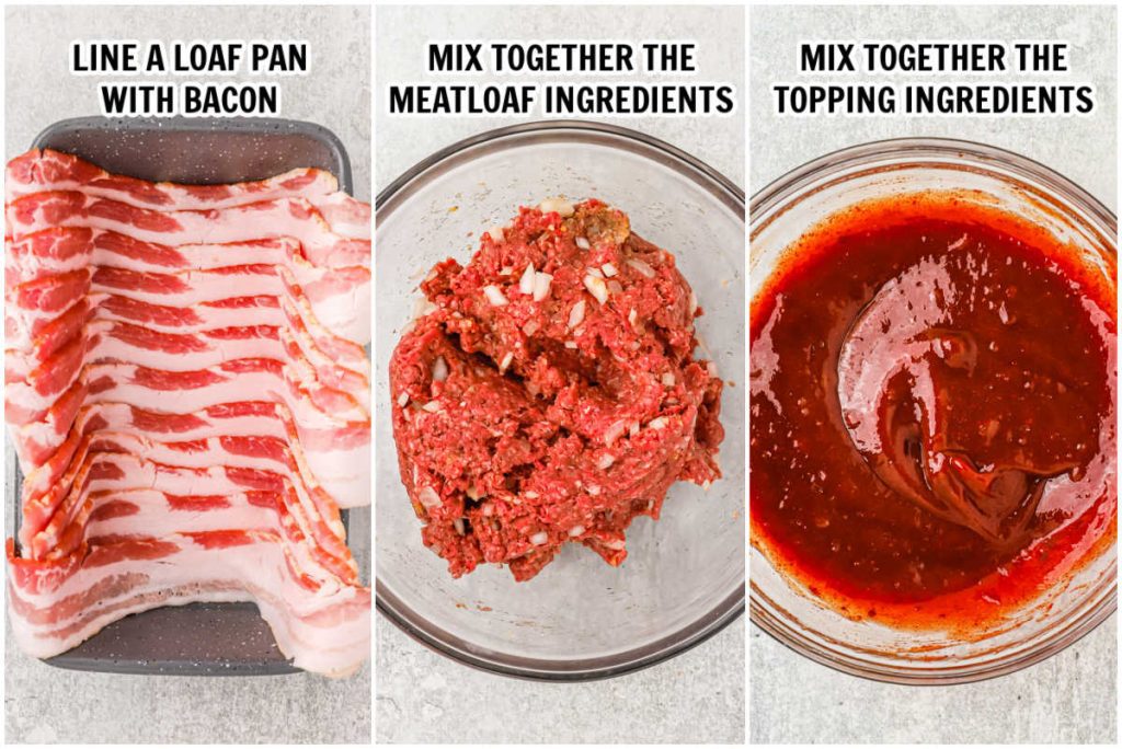Mixing the ingredients for bacon wrapped meatloaf