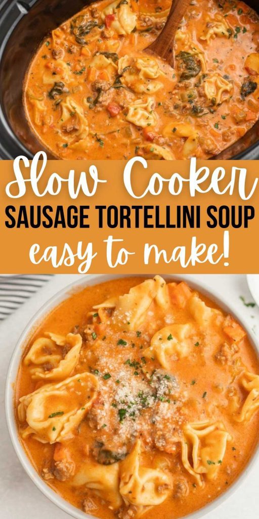 Crockpot Italian Sausage Tortellini Soup Recipe is an easy and delicious one pot meal. Each bite is creamy and delicious for the best comfort food that can be ready with very little effort. #eatingonadime #slowcookerrecipes #sausagetortellinisoup