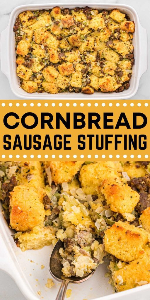 Cornbread Sausage Stuffing is the ultimate holiday side dish. It is rich and savory and made with simple ingredients. A favorite Old-Fashioned Cornbread Recipe. Delicious and easy stuffing recipes that is perfect for your holiday dinner. #eatingonadime #cornbread #sausagestuffing #holidaysides