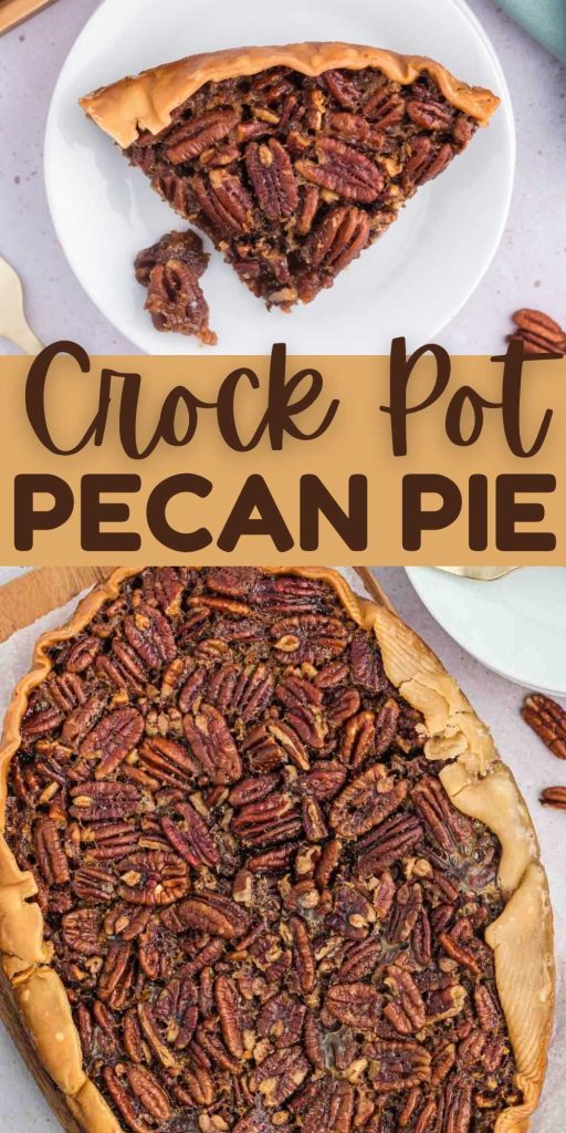 Save oven space this holiday season and make Crock Pot Pecan Pie. All the flavors of your favorite holiday pie made in your slow cooker. Easy to make with simple ingredients. #eatingonadime #pecanpie #slowcookerdesserts