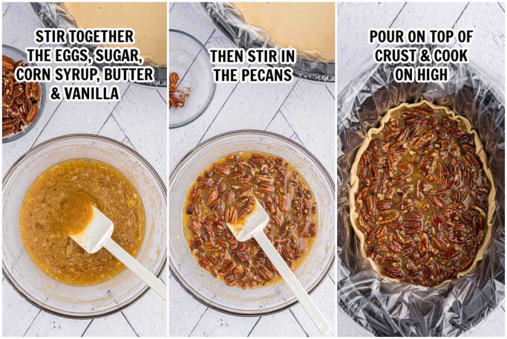 The process of making pecan pie in the slow cooker