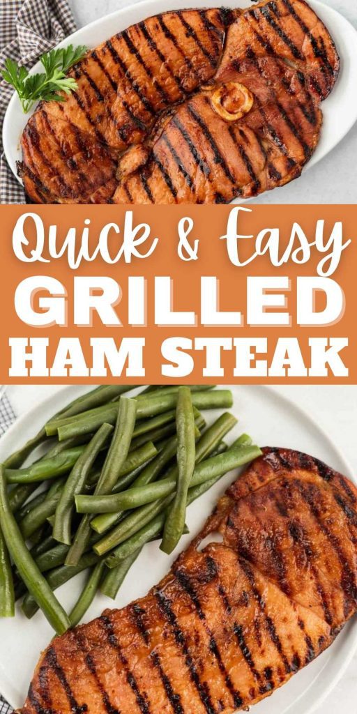 Grilled ham steak with brown sugar glaze is so delicious. It is an effortless weeknight meal with just 4 ingredients. This budget friendly recipe is sure to be a family favorite. #eatingonadime #grilledhamsteak #gilledrecipes