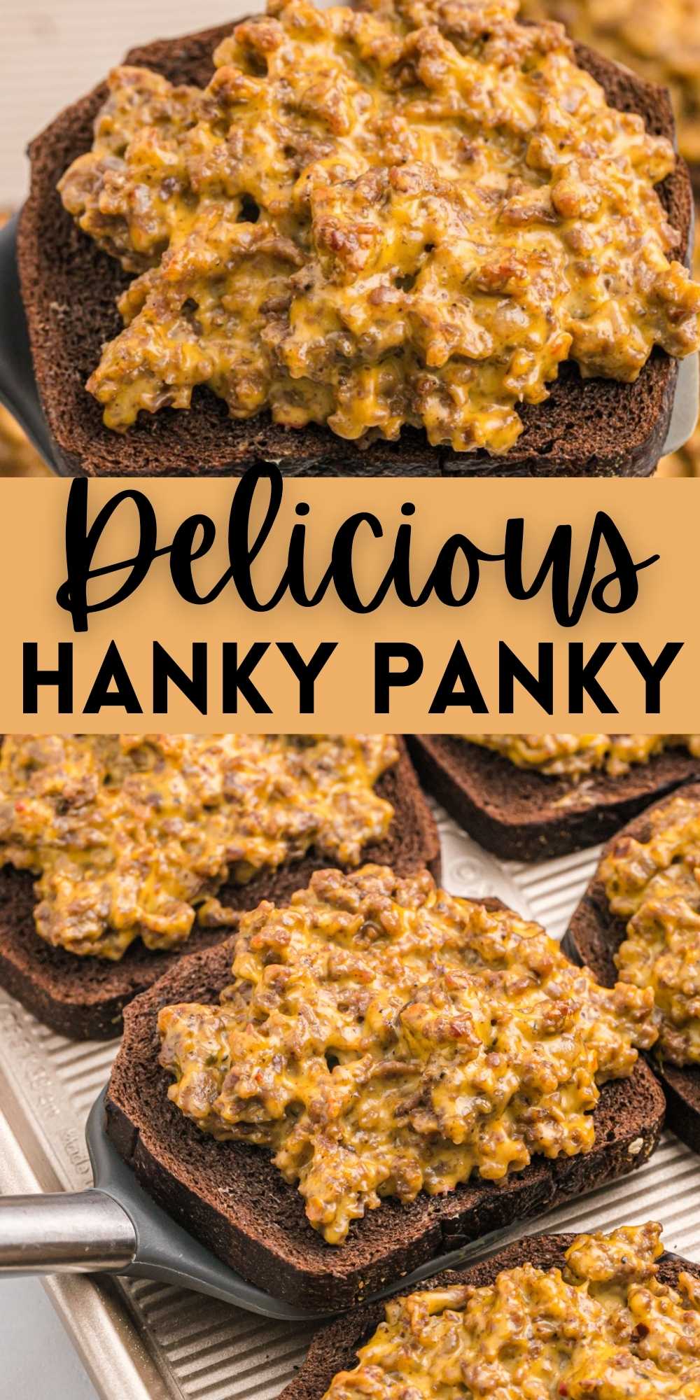 Hanky Panky is an old fashioned appetizer that is full of flavor. The combination of the ground beef, sausage and Velveeta makes this a crowd favorite. This quick and easy hanky panky is a classic recipe that is made with simple ingredients. #eatingonadime #hankypanky #classic