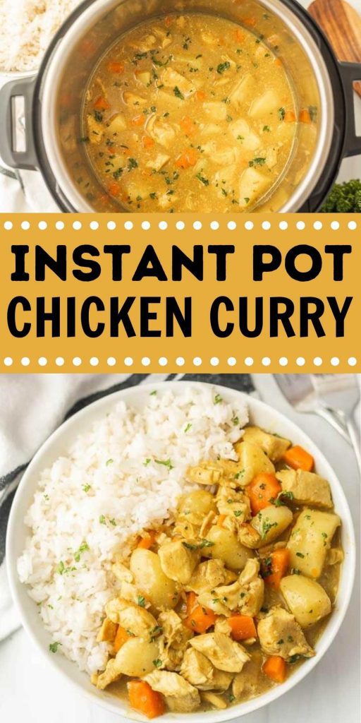 Instant Pot Chicken Curry is bursting with curry flavor and is easy to make. Make this creamy, hearty chicken meal in less time thanks to the instant pot. Simple to make chicken curry recipe. #eatingonadime #chickencurry #instantpotrecipes