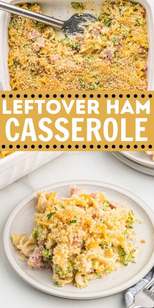 If you have holiday ham leftover make this Leftover Ham Casserole. It is loaded with noodles, ham, cheese and simple seasoning. A simple casserole recipe that allows you to use your leftover ham in a second meal. #eatingonadime #leftoverham #casserolerecipe
