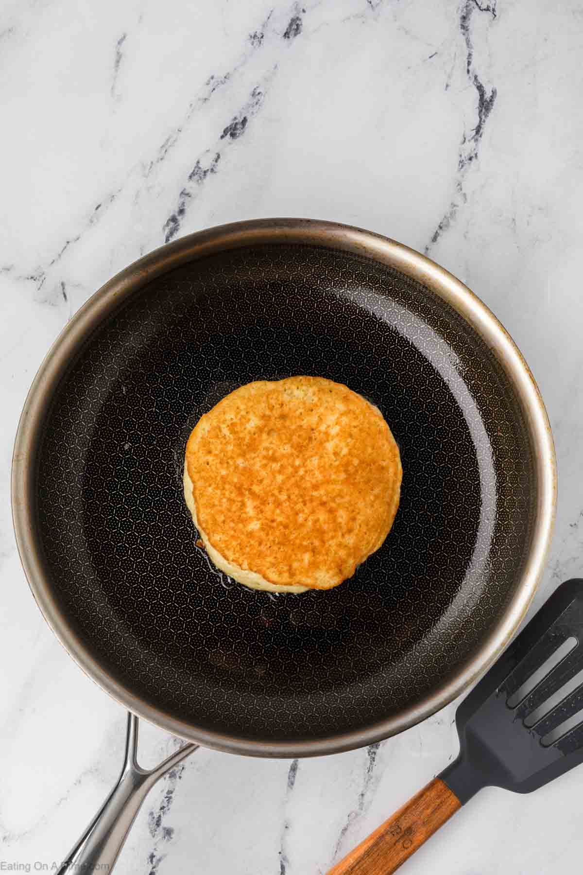 Cooked pancake in a skillet