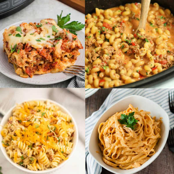 These easy and delicious 35 Crockpot Pasta Recipes are delicious and are made with simple ingredients. These pasta dishes are easily made in your slow cooker. Creamy delicious pasta dishes the perfect weeknight meal. #eatingonadime #pastacrockpotrecipes #pastadish