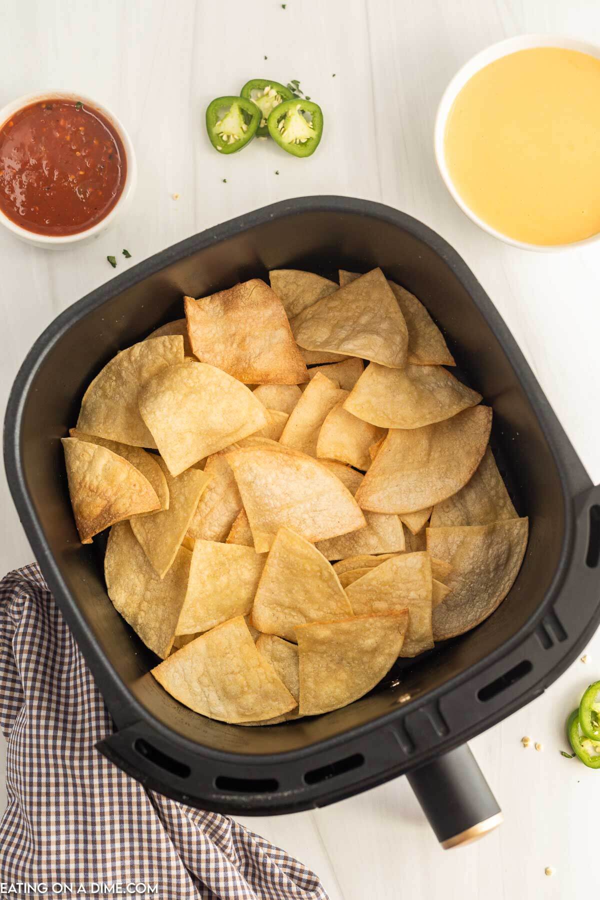 Tortilla Chips in a air fryer basket