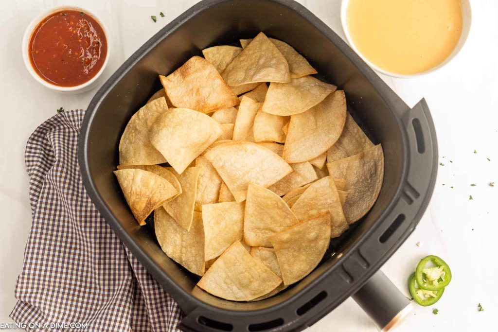 Tortilla Chips in a air fryer basket