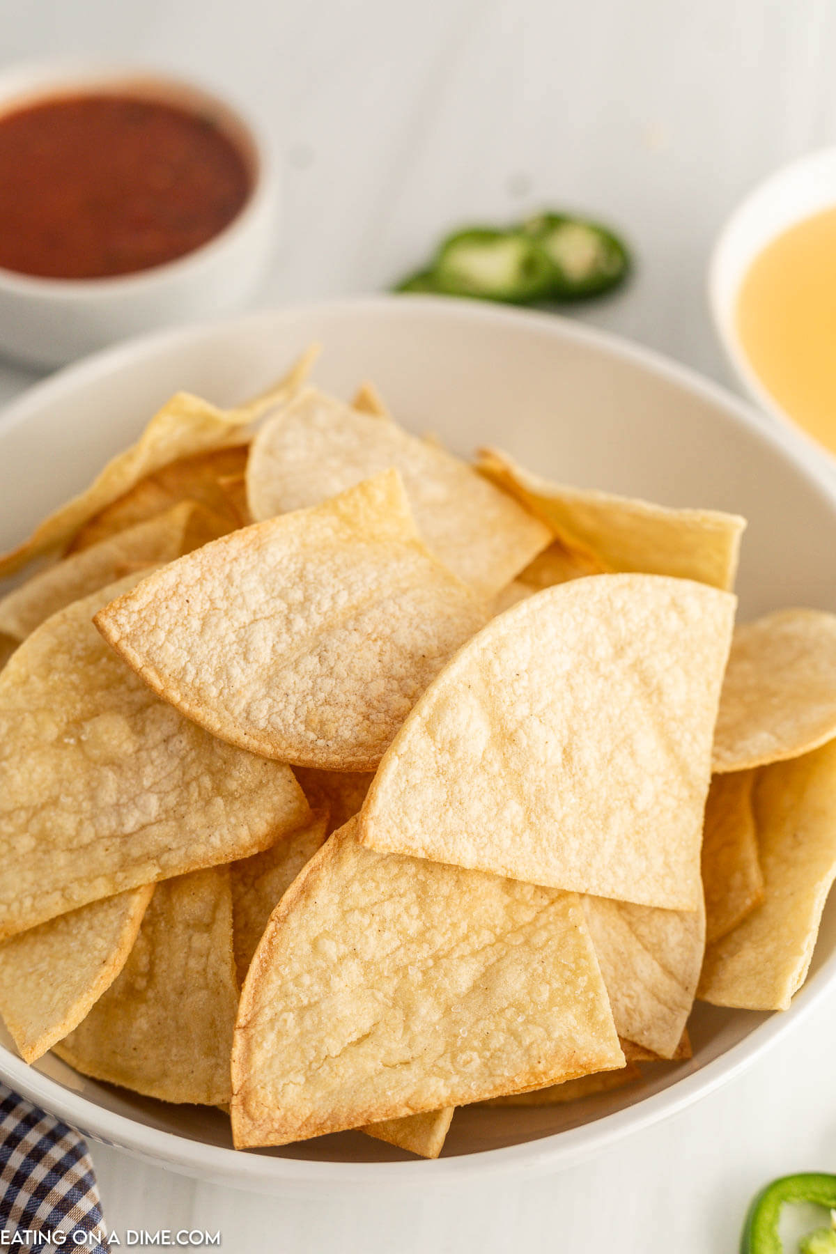 Air Fryer Tortilla Chips in a white bowl