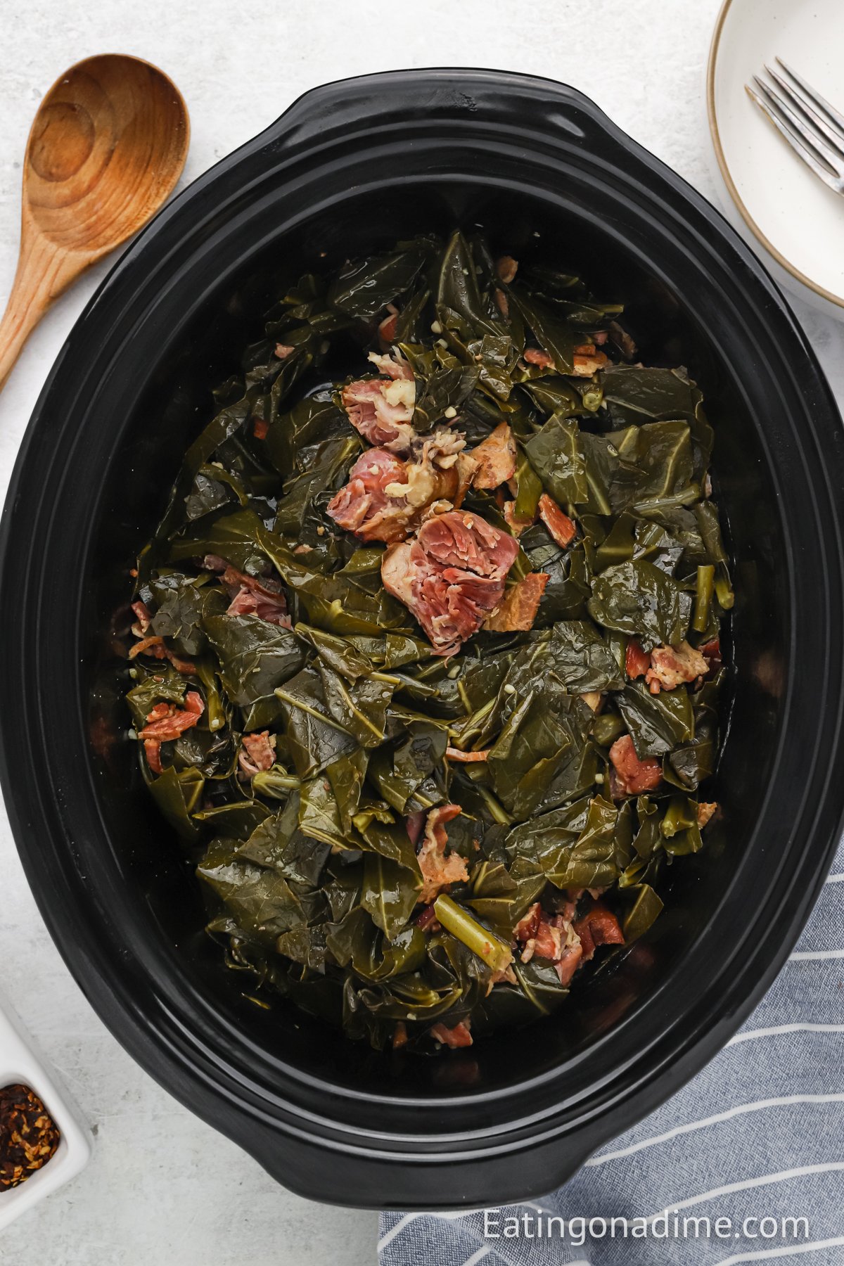 Collard greens with ham hock in the slow cooker