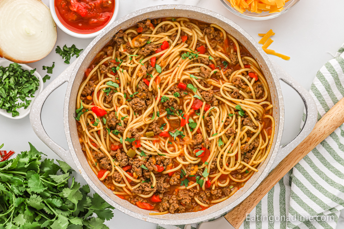 Taco Spaghetti in a dish 