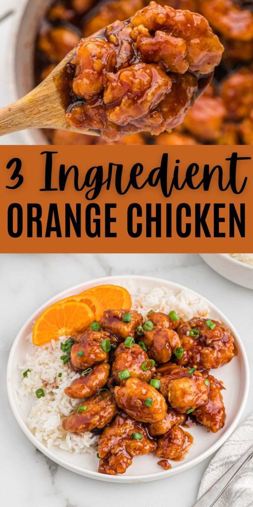 3 Ingredient Orange Chicken is a quick dinner idea that is flavorful and simple to make. This recipe is ready in less than 20 minutes. Try homemade Orange Chicken and skip takeout for a delicious meal idea. #eatingonadime #3ingredient #orangechicken