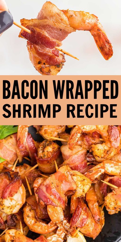 Bacon Wrapped Shrimp is the perfect appetizer in just 20 minutes. Flavor packed shrimp is wrapped with crispy bacon for a tasty recipe. This is the easiest recipe and perfect for holiday parties, Game Day or just because. In about 20 minutes, this amazing recipe goes from oven to table. #eatingonadime #baconwrappedshrimp #appetizer