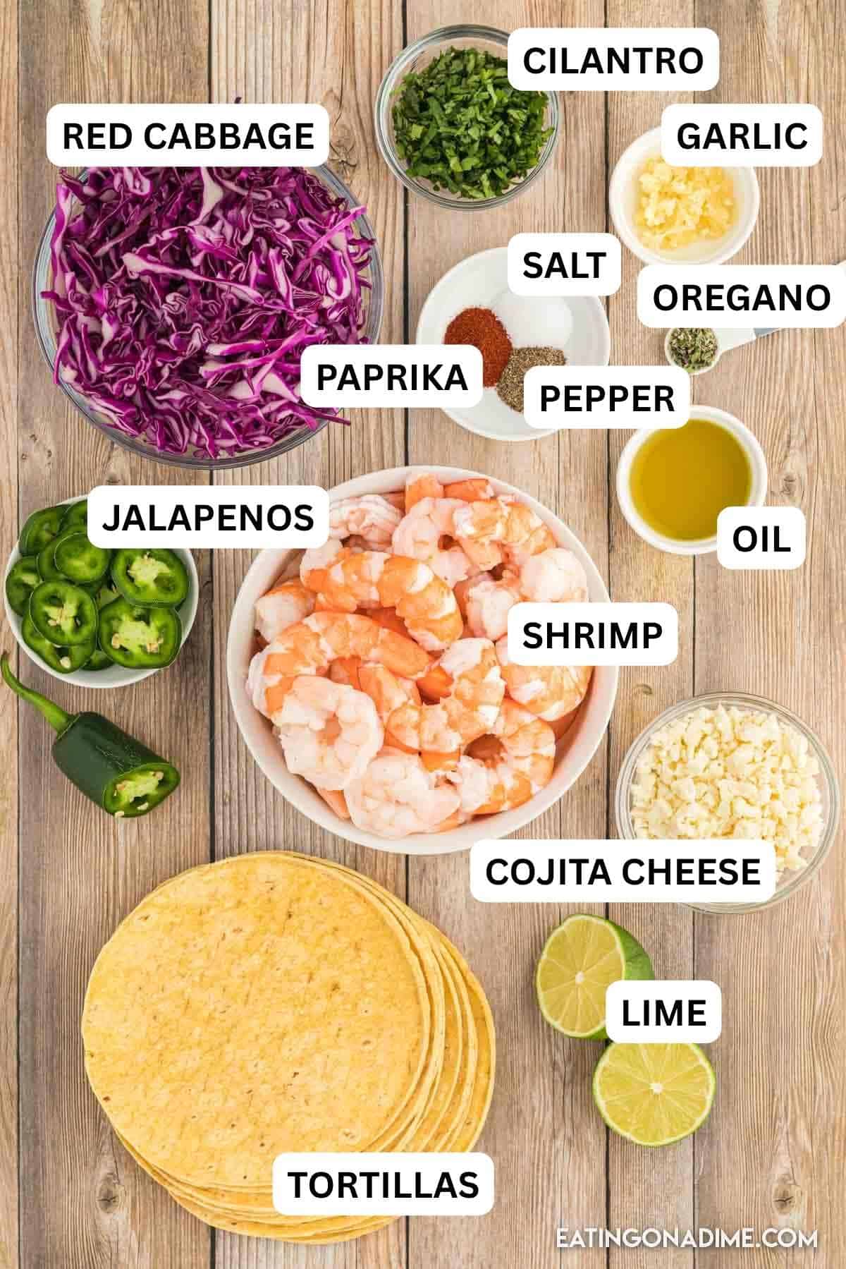 Baja Shrimp Tacos Recipe can be ready in minutes. Enjoy a delicious baja shrimp tacos restaurant style meal at home that will save you time and money. Ingredients needed to make this recipe which includes olive oil, precooked shrimp, salt and pepper, garlic, paprika, oregano, lime, corn tortilla, red cabbage, jalapeno, cilantro and cojita cheese.