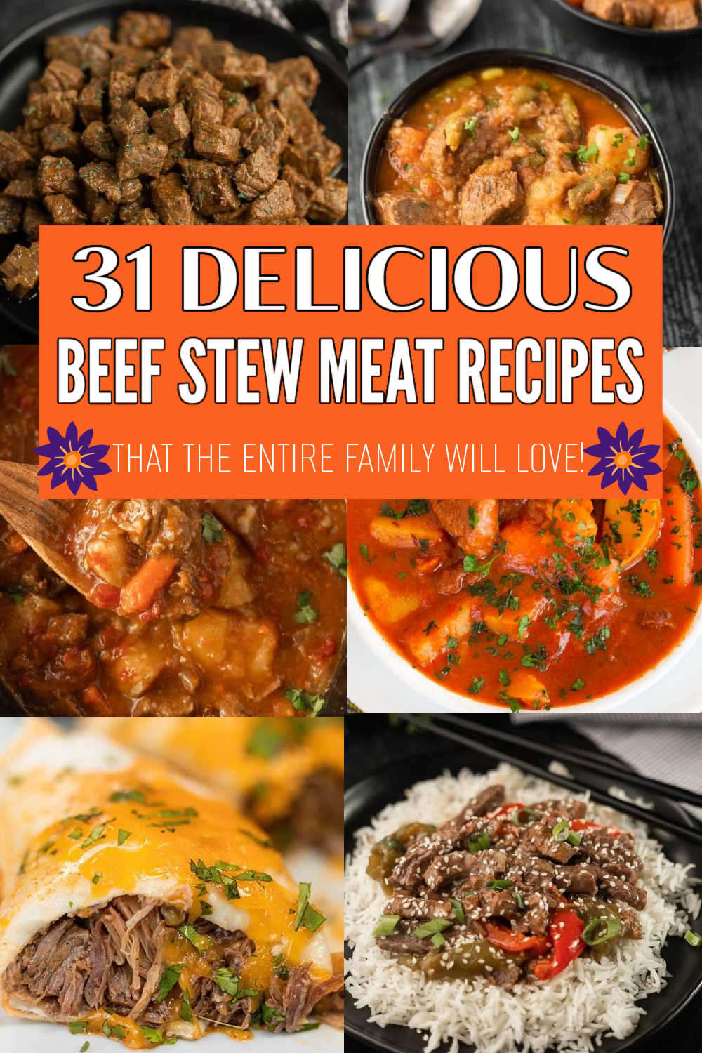 Beef Stew Meat Recipes are easy to make and the results are a hearty and comforting meal. These 31 recipes are sure to please a crowd. These stew meat recipes are budget friendly and easy way to get dinner on the table. Slow Cooked meat always results in tender, juicy flavorful meat. #eatingonadime #beefstewmeatrecipes #easyrecipes