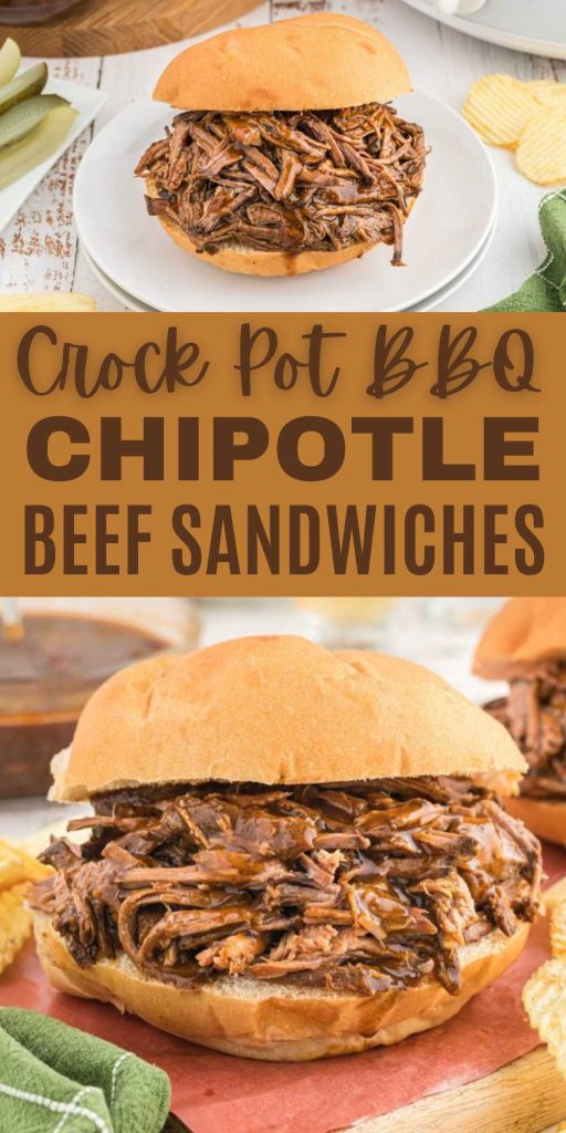 Take BBQ beef to the next level when you make this Crock Pot Chipotle BBQ Beef Sandwich. Each bite is packed with beef with amazing flavor. It is the perfect meal for the entire family and easy enough for any day of the week. This is a must try! #eatingonadime #chipotlebbqbeef #crockpotrecipes #bbqsandwiches