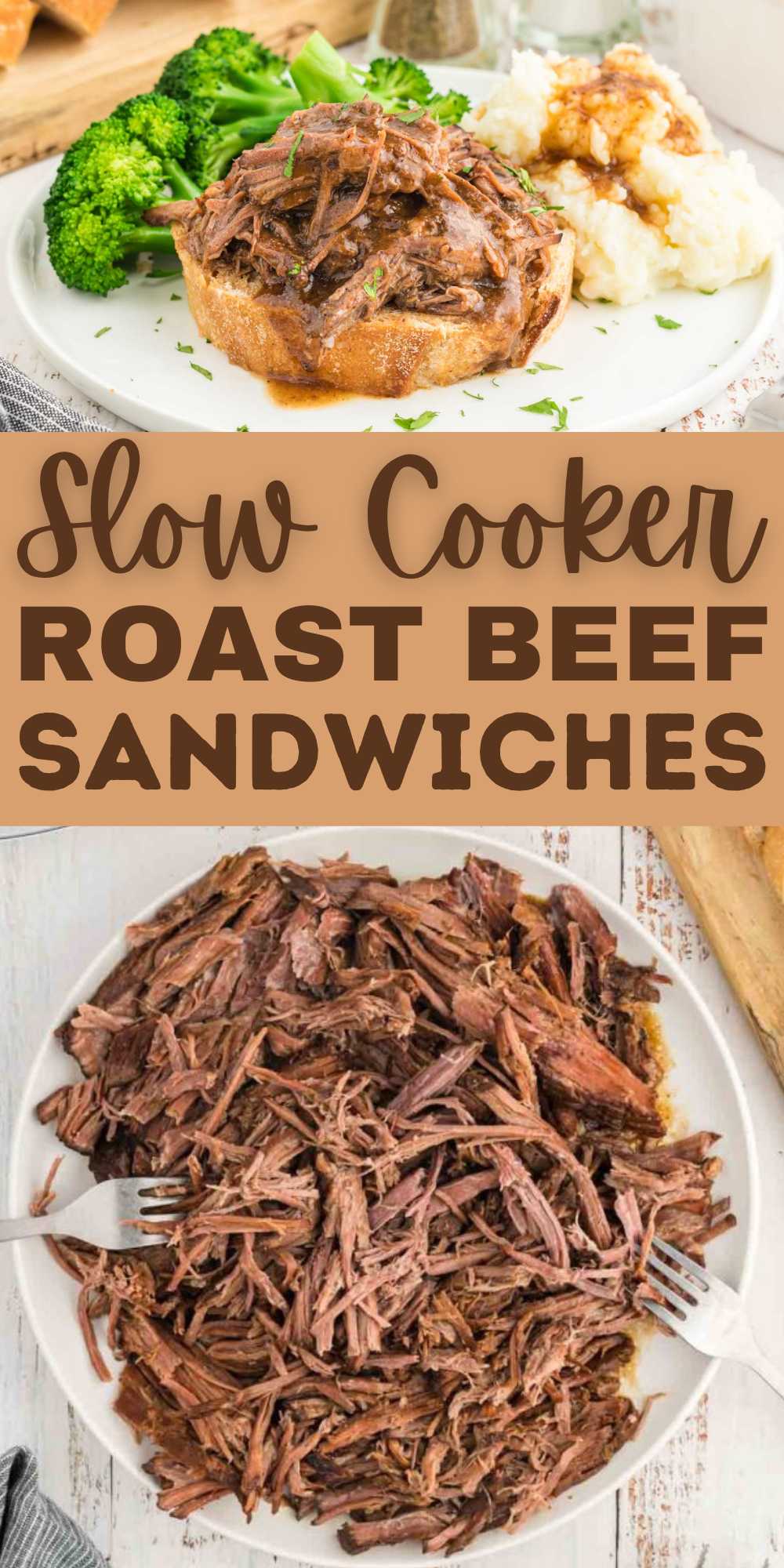 Slow Cooker Roast Beef Sandwiches is easy to make thanks to the crockpot. Simple ingredients makes this hot roast beef sandwich an easy meal. This slow cooker recipe is a simple dump and go dish. Making a roast in the crock pot is my favorite as the roast comes out tender, juicy and full of flavor. #eatingonadime #slowcookerroastbeef #roastbeefsandwiches