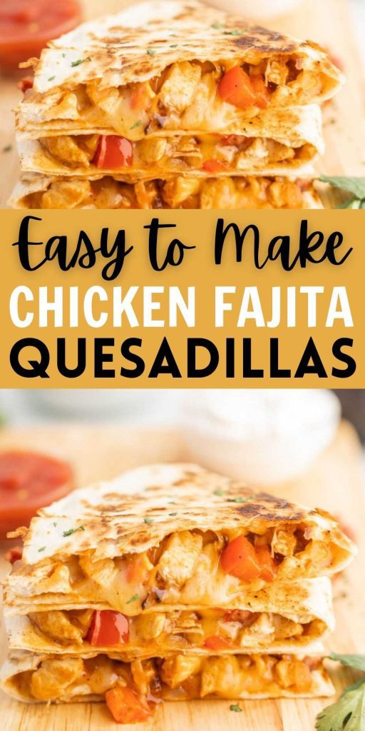 Everything you love about fajitas is packed into these Chicken Fajita Quesadillas. Each bite is loaded with sautéed chicken and veggies. Easy to make on your skillet or on a Blackstone. #eatingonadime #chickenfajitaquesadilla #skilletquesadilla