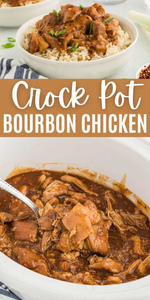 Crock Pot Bourbon Chicken Recipe is slow cooked to perfection with a tasty bourbon sauce. Everyone will love this sweet and savory chicken.  The chicken is slow cooked in a ginger bourbon sauce to make a flavorful meal. #eatingonadime #bourbonchicken #slowcookerrecipes