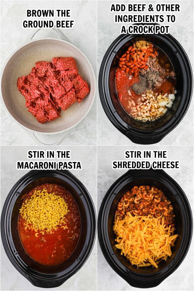The process of making chili mac and cheese