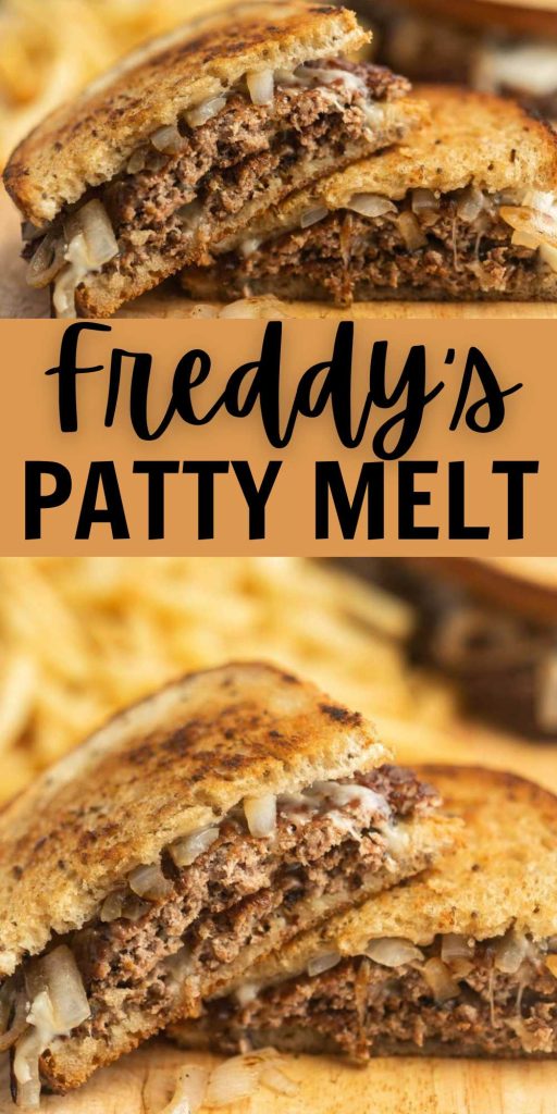 Copycat Freddy's patty melt recipe is easy to make at home. Enjoy all the flavor of gooey cheese and caramelized onions on a beef patty.  This Freddy's Patty Melt is always a crowd pleaser and so easy to make. #eatingonadime #freddyscopycatrecipe #pattymelt