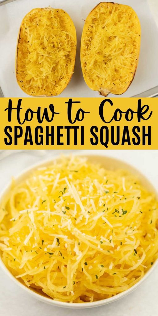 Learn how to cook spaghetti squash for a flavorful side dish. You can easily cook spaghetti squash in the oven, crock pot or pressure cooker. Easy methods to make this delicious vegetable. #eatingonadime #spaghettisquash #howtocook