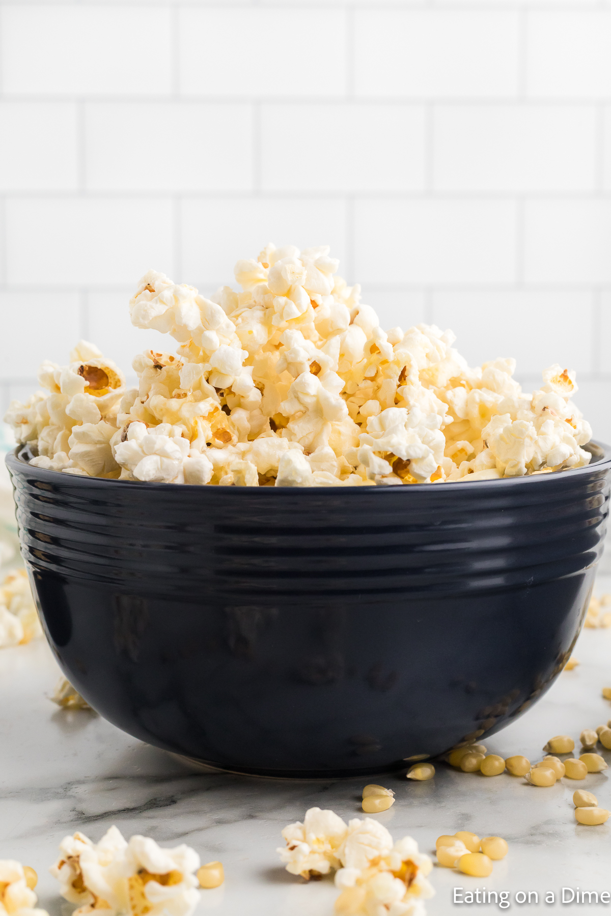 Kettle Corn Popcorn in a blue bowl