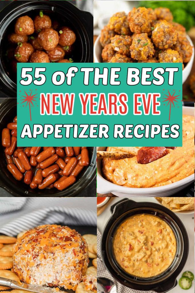 There is no better way to bring in the New Year but with New Year's Eve Appetizers. These 55 appetizers are tasty and perfect for a party! These appetizers range from cheese dips, cheese balls, and ham and cheese sliders. They are all perfect for a family night in or to take to a party. #eatingonadime #newyearseve #appetizerrecipes