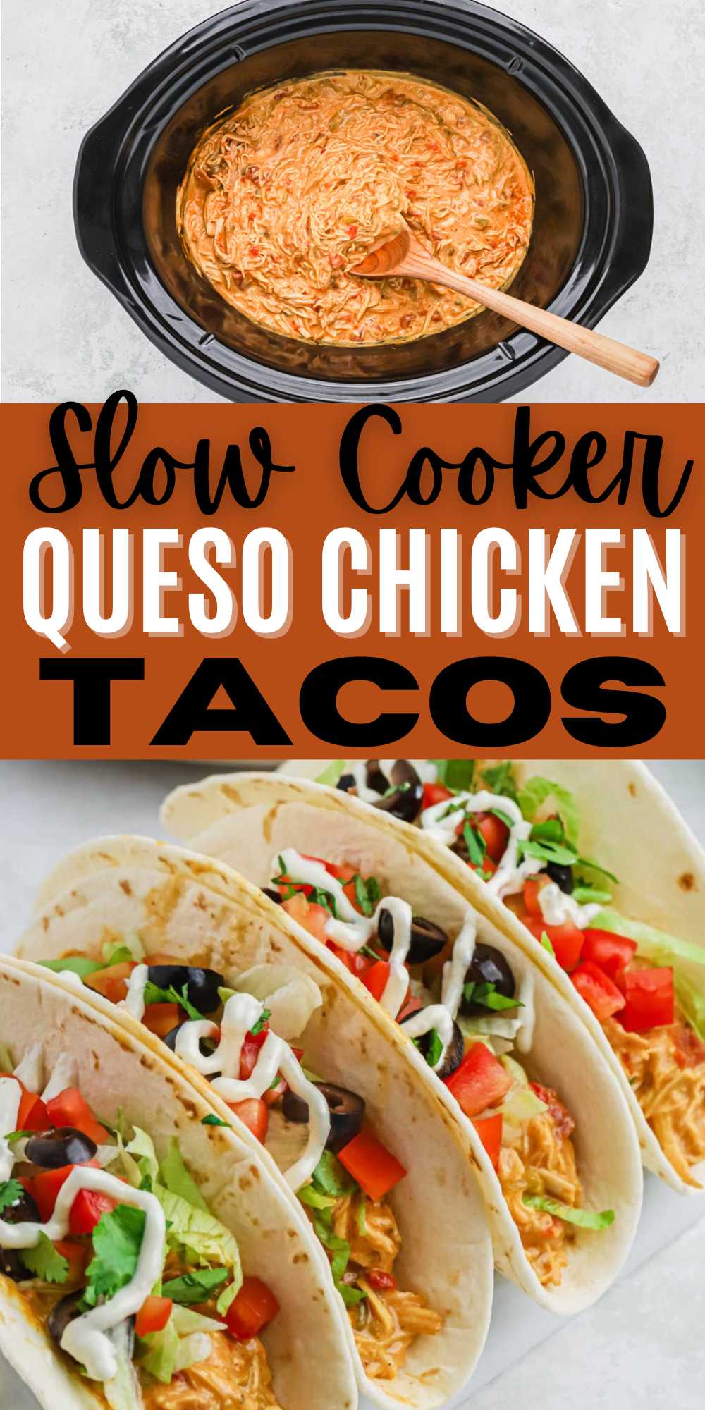 Slow Cooker Queso Chicken Tacos is made with easy ingredients. Change up Taco Tuesday with this easy and flavorful taco slow cooker recipe. Chicken Queso Tacos combines chicken, taco seasoning, queso and diced tomatoes to make an amazing cheesy taco recipe. #eatingonadime #quesochickentacos #slowcookertacorecipes