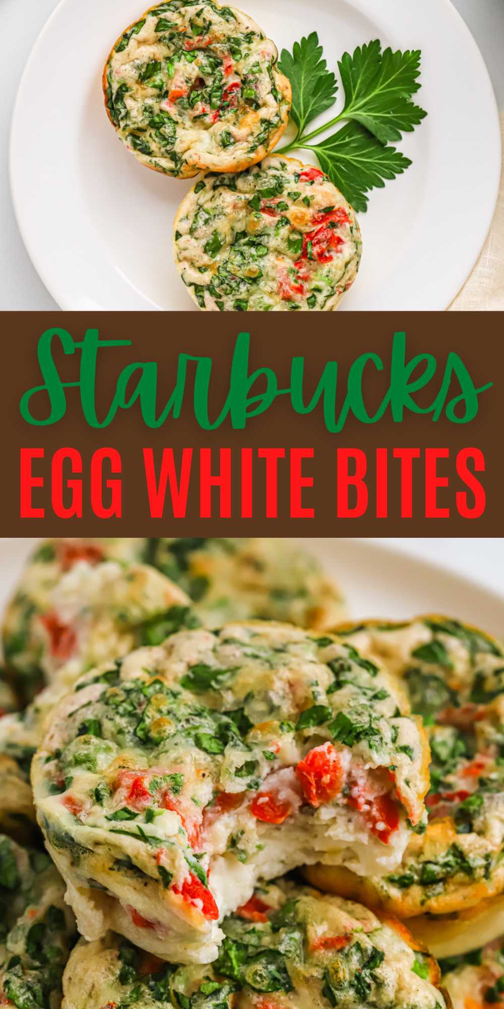 Starbucks Egg White Bites are simple and the perfect size for breakfast on the go. Easy to make with simple ingredient for a quick breakfast. Spinach and red peppers egg bites are easily made in your oven a delicious meal. #eatingonadime #starbuckscopycatrecipes #eggwhitebites