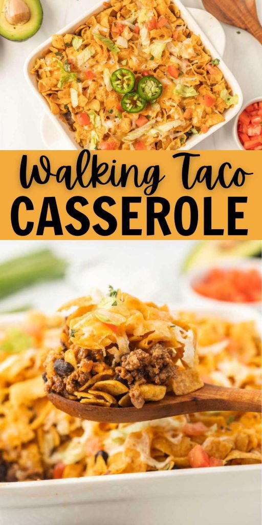 Walking Taco Casserole is a simple casserole recipe that is full of taco flavor. Topped with corn chips and baked for a simple weeknight meal. Walking Taco Casserole Recipe is a family favorite dinner idea. We love tacos and casseroles and combined with corn chips gives this dish so much flavor. #eatingonadime #walkingtacocasserole #casserolerecipes #walkingtaco