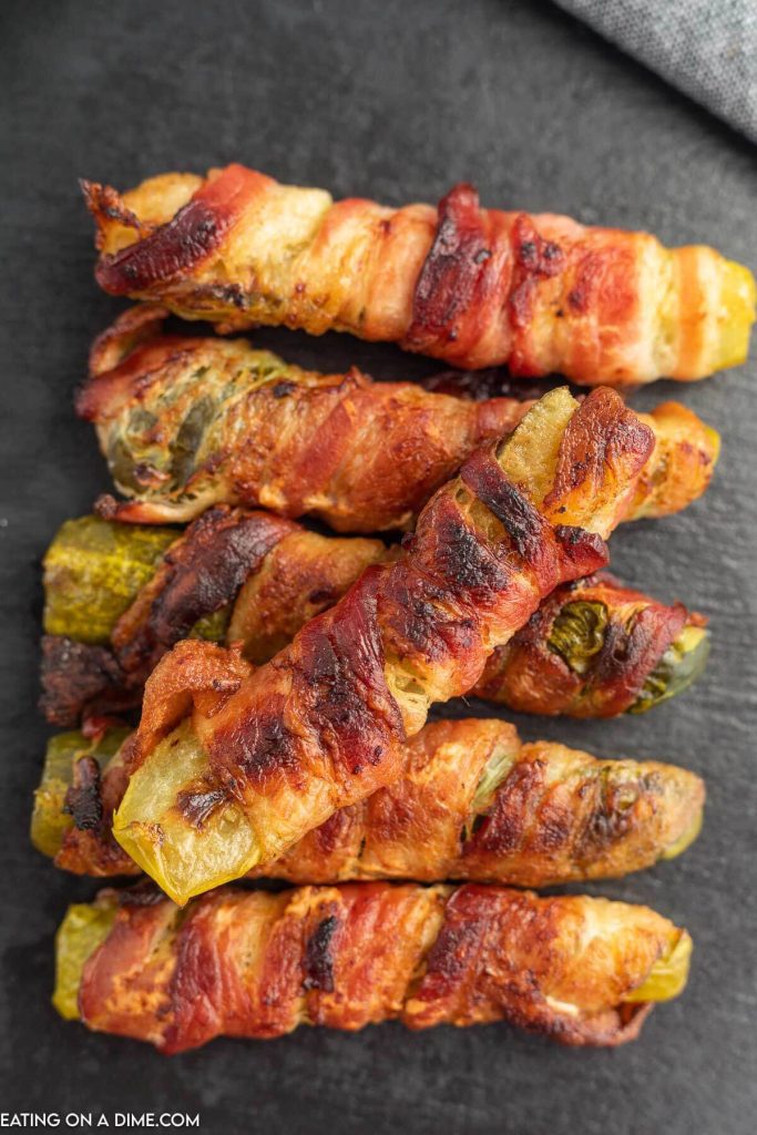 Bacon Wrapped Pickles ready to serve. 