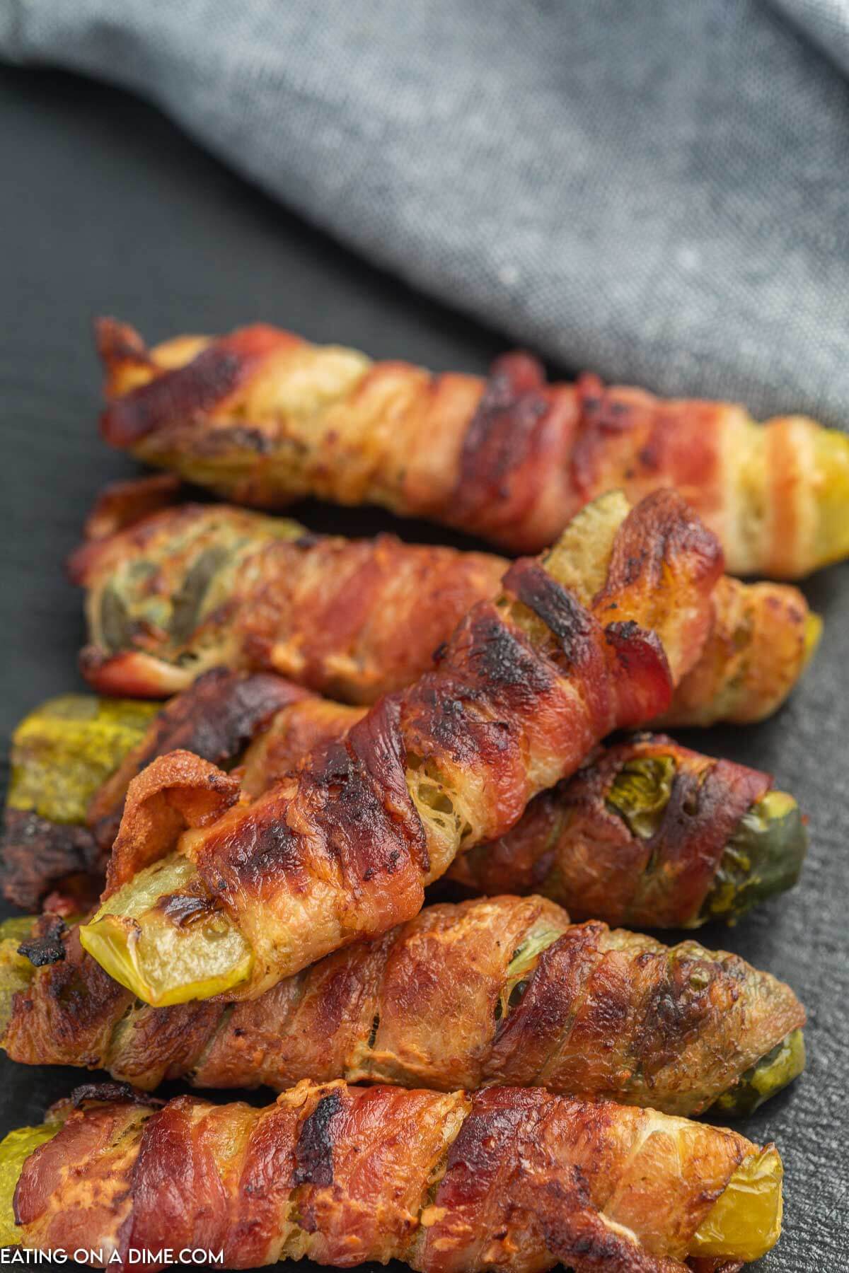 Bacon Wrapped Pickles ready to serve. 