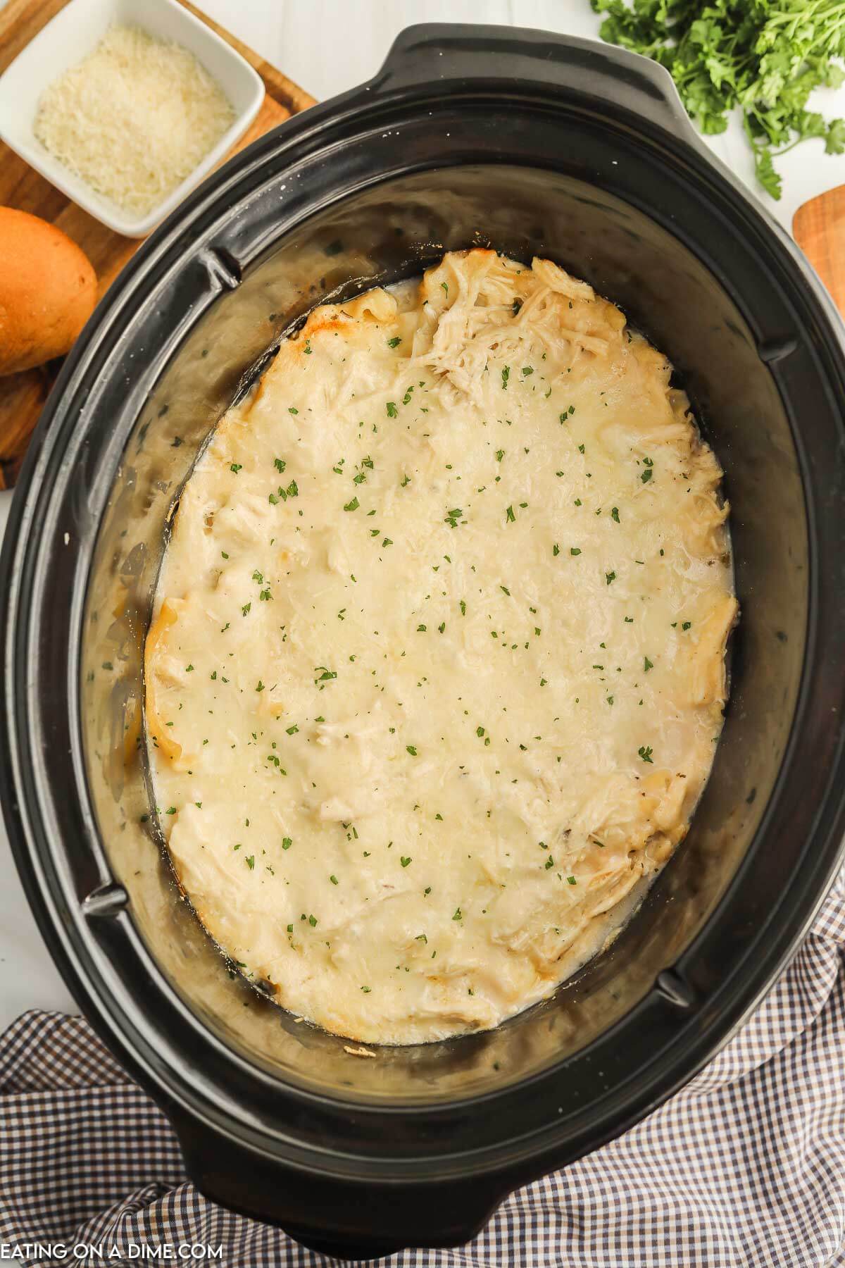 Chicken Alfredo Lasagna in a slow cooker