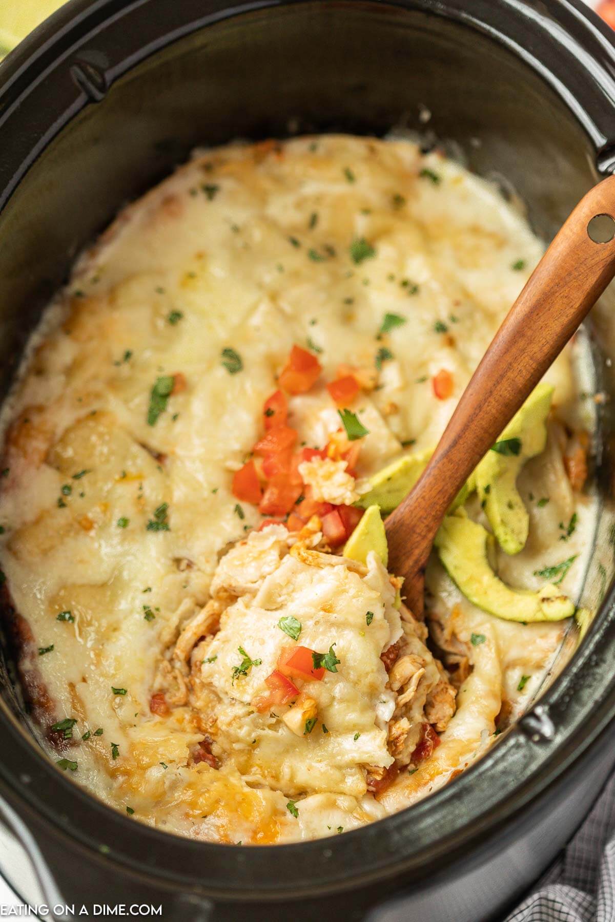 Crock Pot Chicken Enchilada Casserole Recipe – Eating on a Dime
