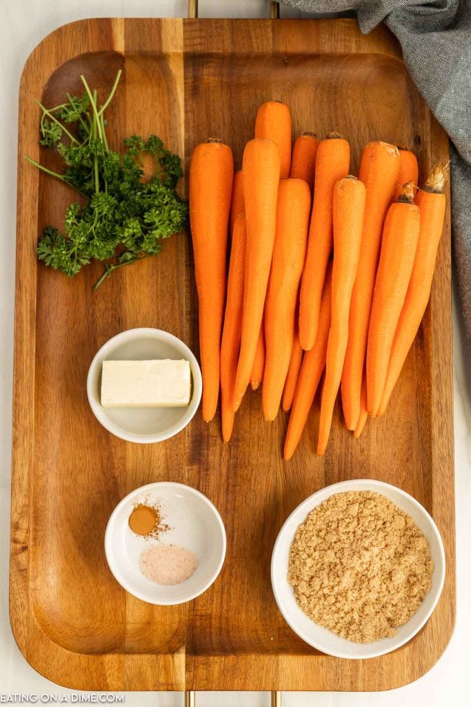 Ingredients needed - carrots, butter, brown sugar, salt, cinnamon, parsley