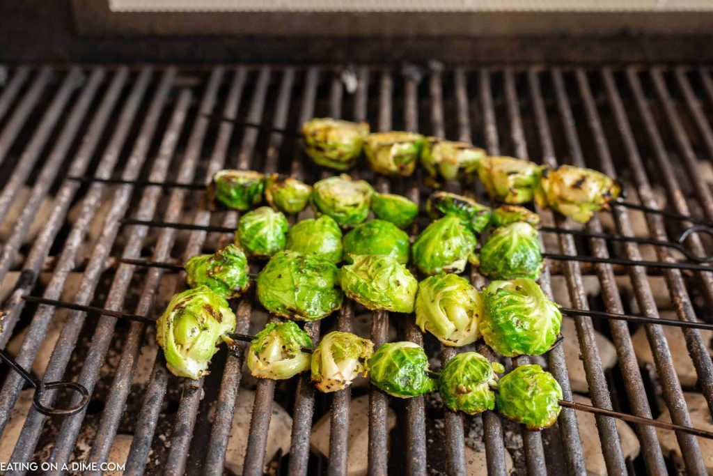 Grilled brussel sprouts on the grill. 