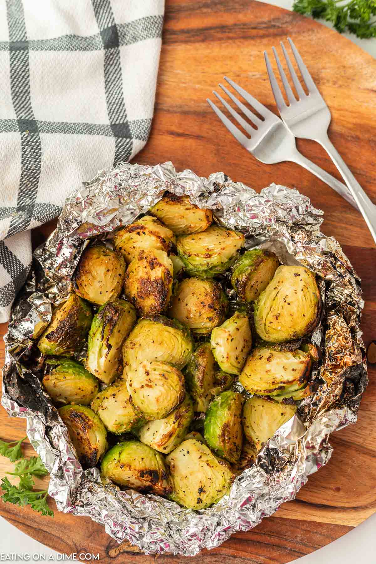 Grilled brussel sprouts in foil. 