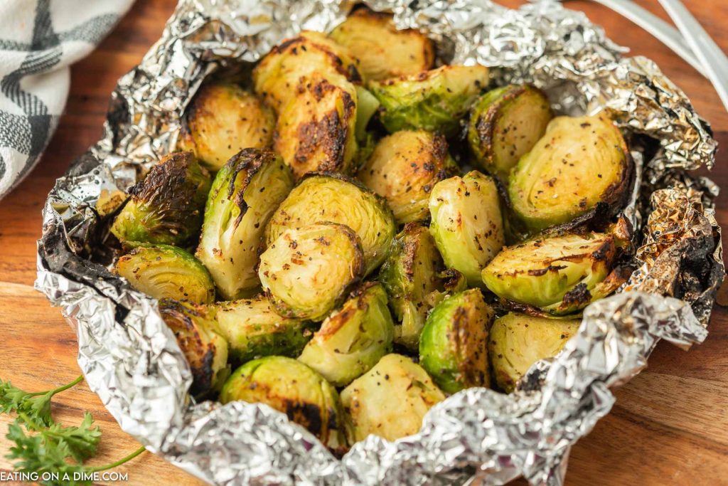 Grilled brussel sprouts in foil. 