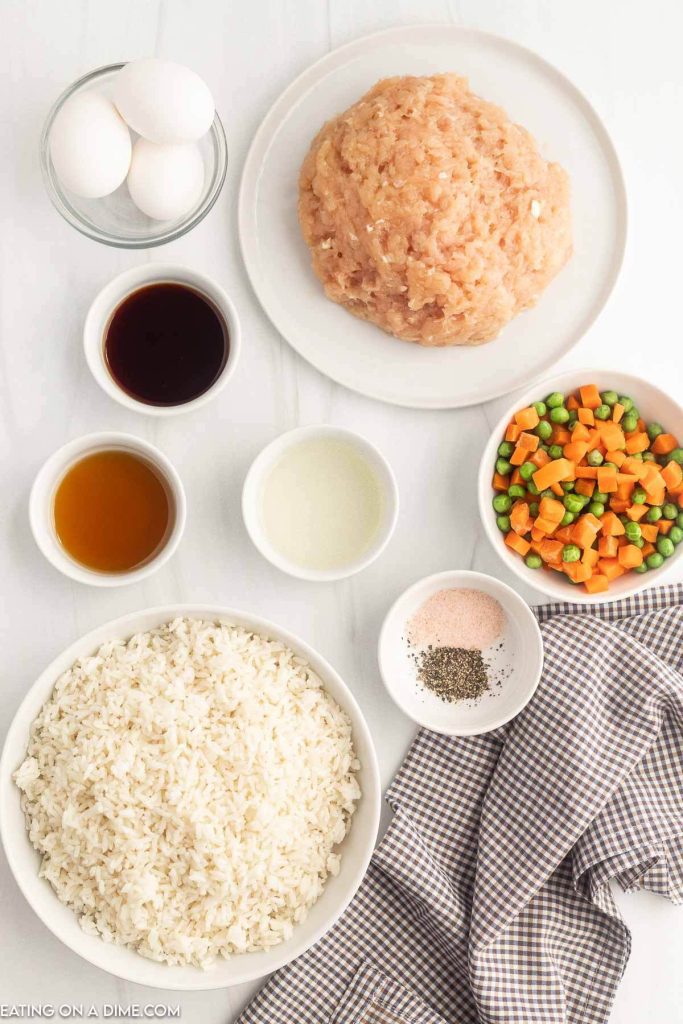 Ingredients for Ground chicken fried rice.