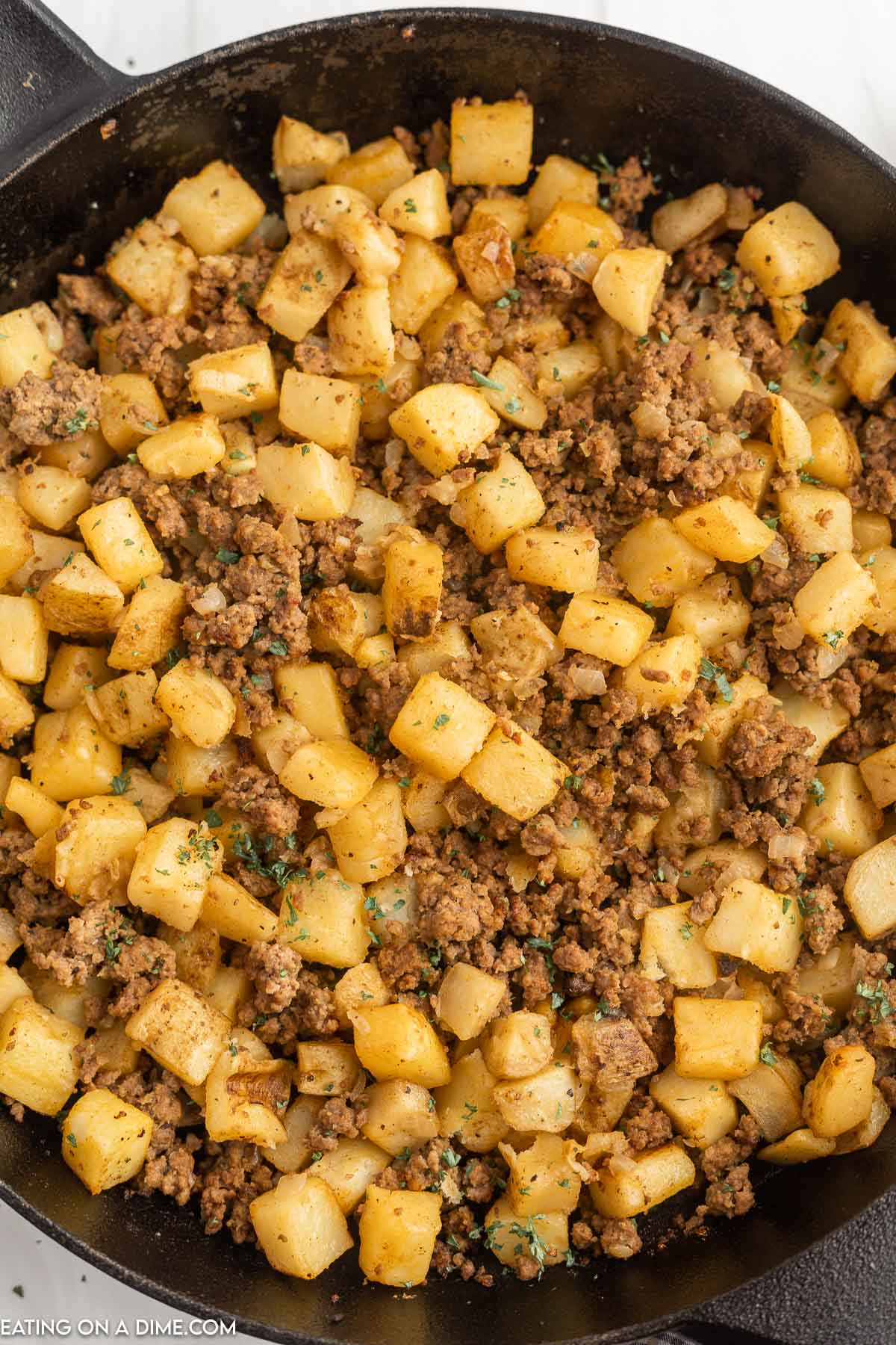 Hamburger hash in a skillet 