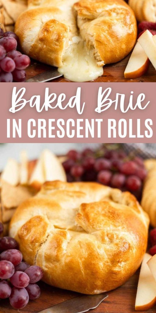 Baked Brie in Crescent Rolls is the ultimate appetizer. You only need 3 ingredients to make this delicious appetizer for all your parties.  This 3 ingredient appetizer is cheesy, creamy, and delicious. Add your favorite crackers, fruit or chips for the perfect party dip. #eatingonadime #bakedbrie #briebakedincrescentrolls